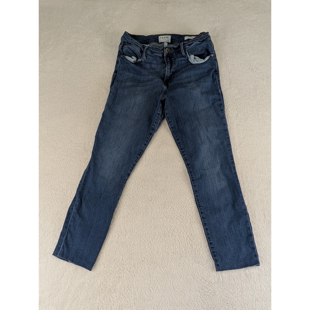 Frame Denim Le High Skinny Jeans Dark Wash Raw Hem Size 29